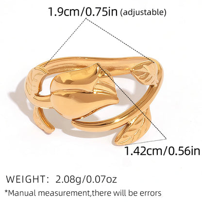 316L Stainless Steel Flower Adjustable Opening Fashion Rings Waterproof Metal Tarnish Resistant Jewelry for Women Bijoux