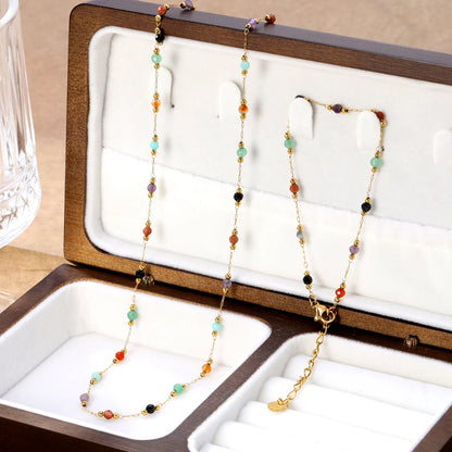 316L Stainless Steel Natural Colored Beads Necklace Bracelet Sets Bohemian Girl Trend 2026 Non-fading Colorful Jewelry Set Gifts