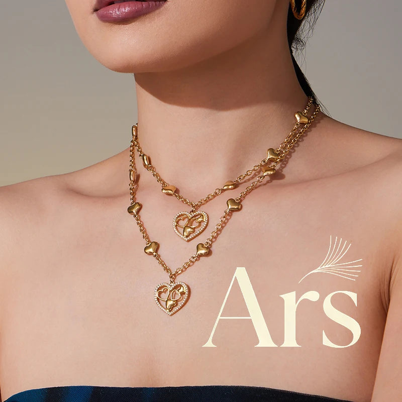 316L Stainless Steel Necklace for Woman 18K Gold Plated Chain Necklaces Inlaid with Shiny Zircon Hollowed Heart Pendant Necklace