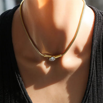 EILIECK 316L Stainless Steel Creative Snakehead Necklace For Women Trendy Shining Zircon Neck Chain Waterproof Jewelry Gift