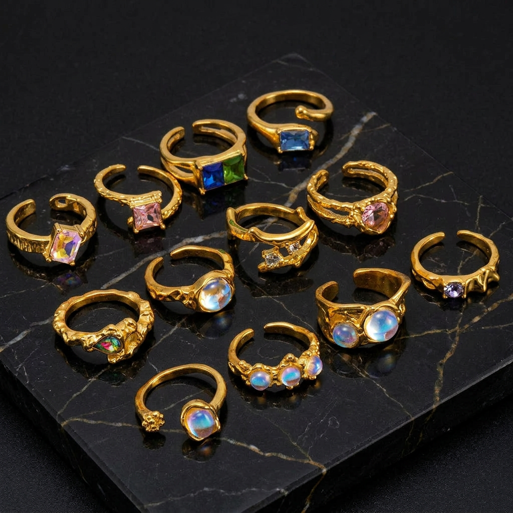 Rings Dainty Irregular Crystal Adjustable