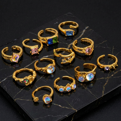 Rings Dainty Irregular Crystal Adjustable