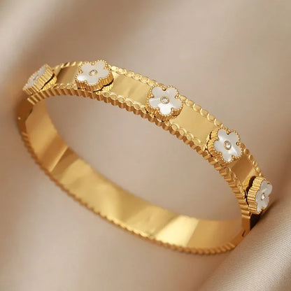 316L Stainless Steel Shell Letter V Bangle for Women Vintage Flower Cross Letter M Bracelets Rust-proof Wrist Jewelry Gift Party