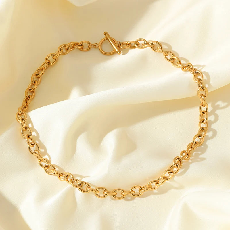 GANPUP 316l Stainless Steel Metal Pearls Chain Choker Necklace For Women Fashion Texture Waterproof Jewelry Neck Chain Gift