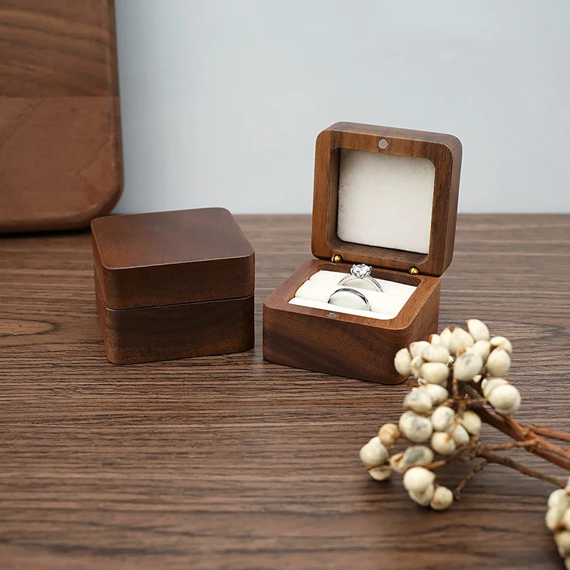 (.) Wood Jewelry Box Wedding Ring Box Earring Rings Organizer Box Gift Package Case