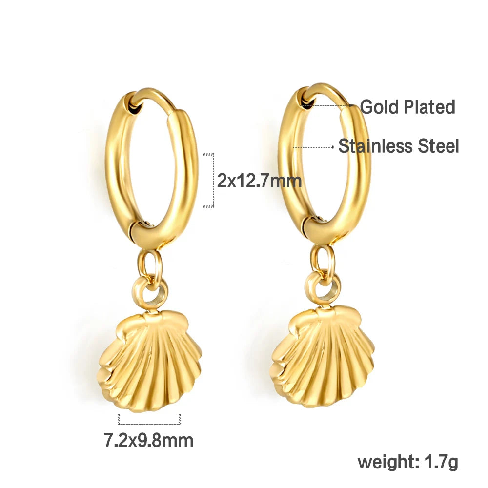Fashion Shell Necklaces And Stud Hoop Earrings Jewelry Sets For Women 316L Stainless Steel No Fade Bohemia Jewelry Sets Wedding