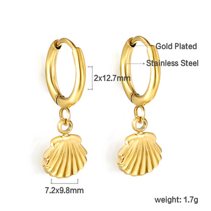 Fashion Shell Necklaces And Stud Hoop Earrings Jewelry Sets For Women 316L Stainless Steel No Fade Bohemia Jewelry Sets Wedding