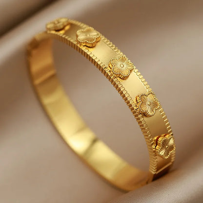 316L Stainless Steel Crystal Leopard Bangles for Women Vintage Bracelets Rust-proof Flower Zirconia Tree Wrist Jewelry Gift