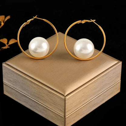 EILIECK 316L Stainless Steel Flower Pearl Stud Earrings For Women Girl Fashion New Gold Color Waterproof Jewelry Lady Gift
