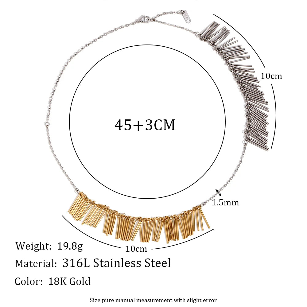 E.B.belle Exaggerated Tassel Line Two Tone Necklace 316L Stainless Steel Accessories 18K Gold Plated Women's Neck Chain