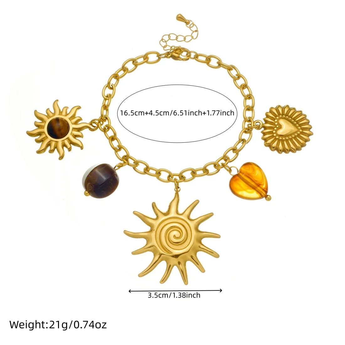 LAMENGLY 316L Stainless Steel Amber Stone Inlay Geometric Spiral Sun Heart Necklace Bracelet Set Lady Classic Trend Jewelry Suit