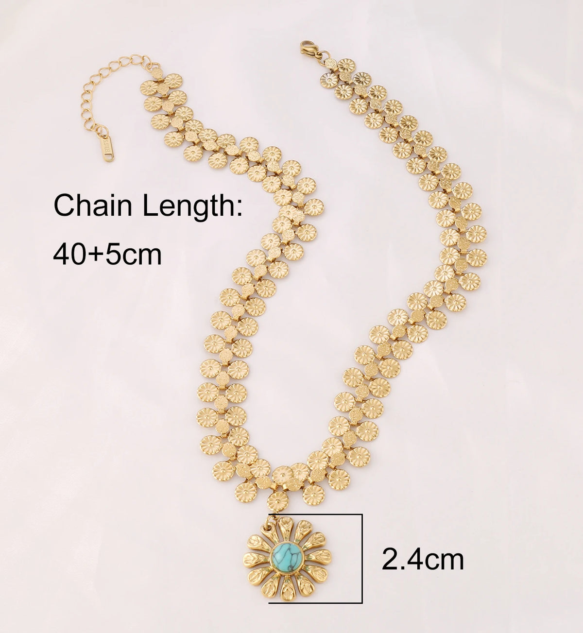 316L Stainless Steel Wide Chain Necklaces for Women Fashion Vintage Natural Stone Flower Pendan Necklace Jewelry