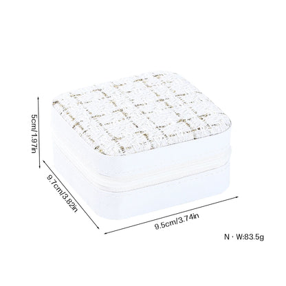 Small Plaid Fabric Travel Jewelry Box Portable Jewellery Storage Organizer Case For Necklace Ring Earring Women Gift Accessories