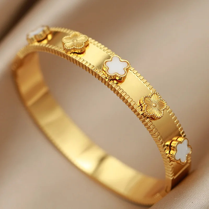 316L Stainless Steel Crystal Leopard Bangles for Women Vintage Bracelets Rust-proof Flower Zirconia Tree Wrist Jewelry Gift