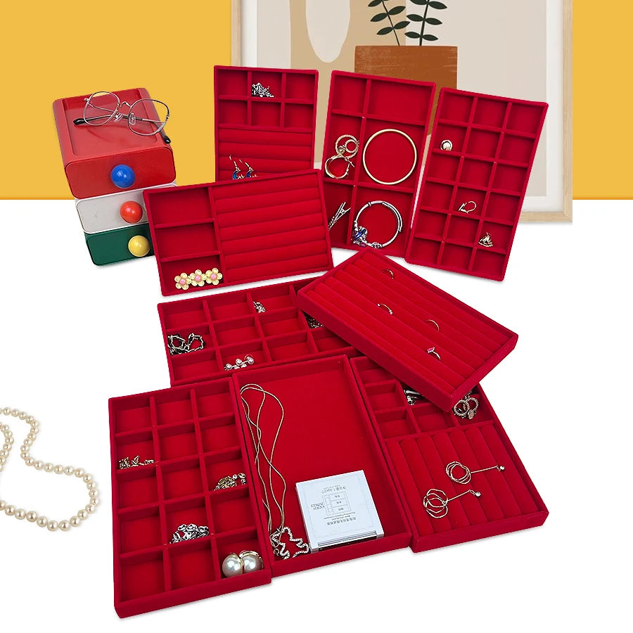 1PC, Flocking Jewelry Box Jewelry Tray, Color: Red