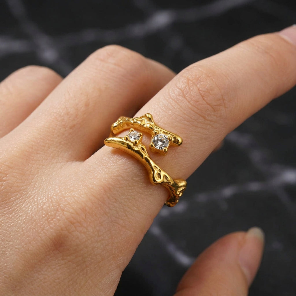 Rings Dainty Irregular Crystal Adjustable