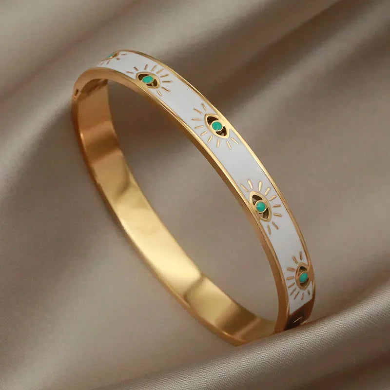316L Stainless Steel Shell Letter V Bangle for Women Vintage Flower Cross Letter M Bracelets Rust-proof Wrist Jewelry Gift Party