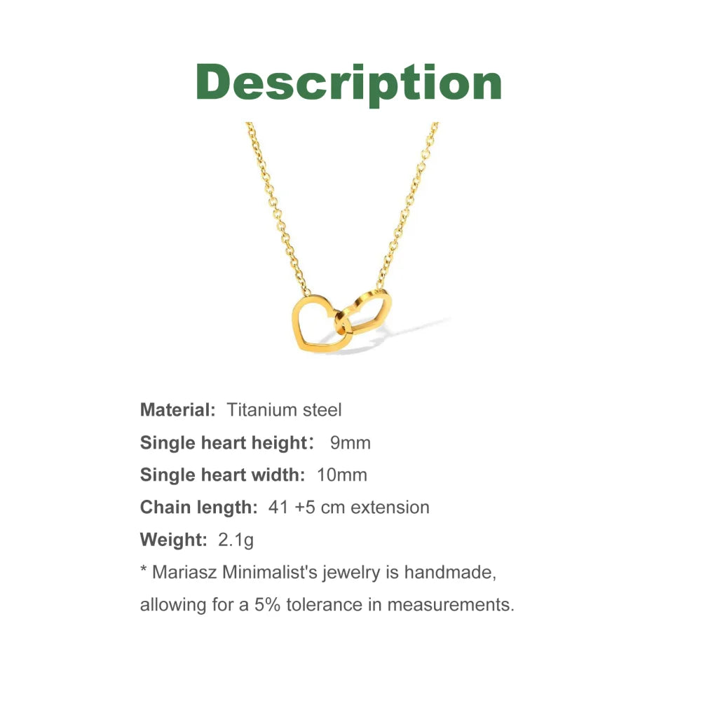 Minimalist Double Hearts 316L Stainless Steel Pendant Necklace Charm Chains Jewelry for Women Romantic Valentine's Gift