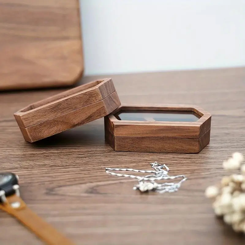 1PC Vintage Wooden Jewelry Box with Transparent Lid for Rings Earrings Necklaces and More