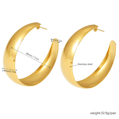 316L Stainless Steel Simple Large Hoop Earrings For Women 18k Gold Plated Glossy Surface Hyperbole Women's Hoops Female Earring