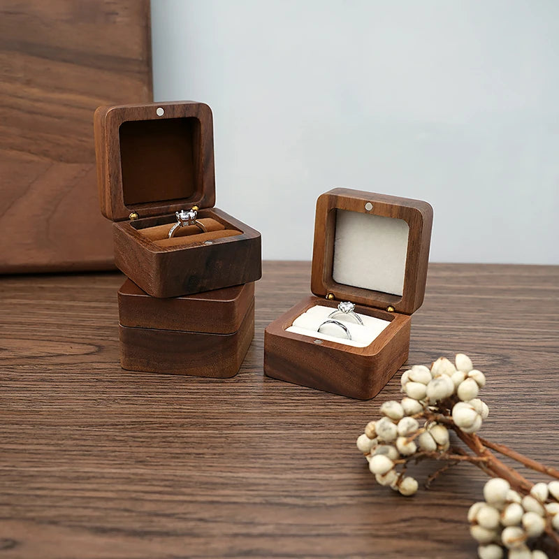(.) Wood Jewelry Box Wedding Ring Box Earring Rings Organizer Box Gift Package Case