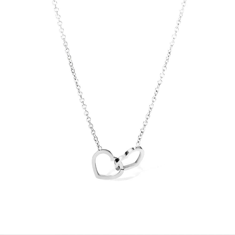 Minimalist Double Hearts 316L Stainless Steel Pendant Necklace Charm Chains Jewelry for Women Romantic Valentine's Gift