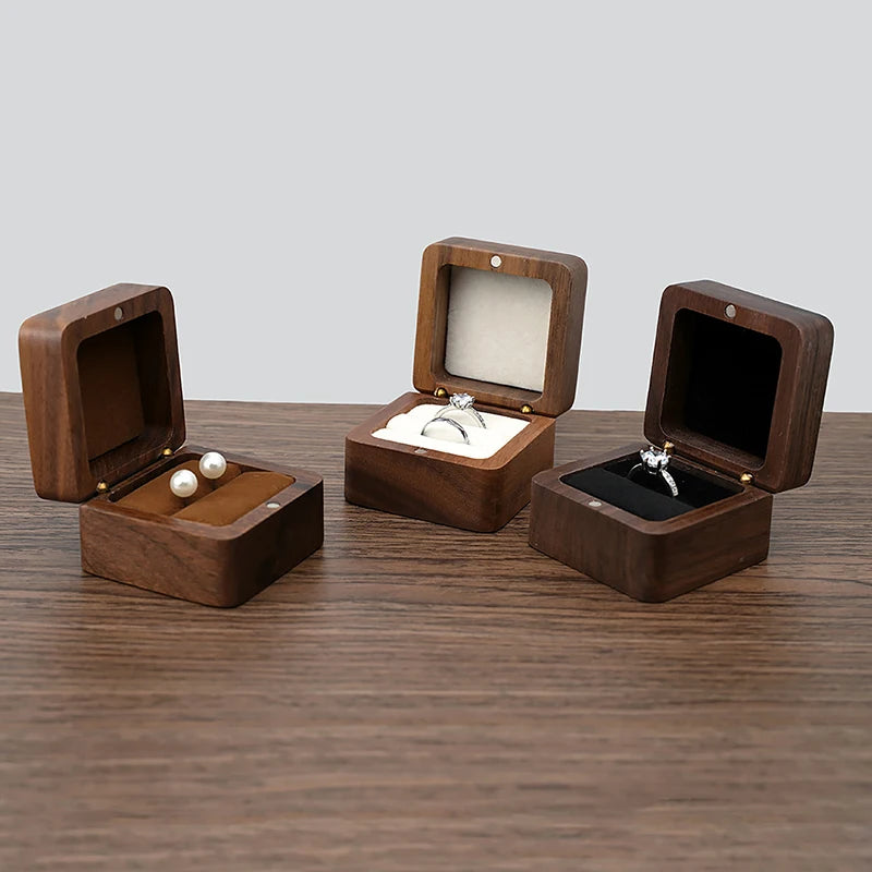 (.) Wood Jewelry Box Wedding Ring Box Earring Rings Organizer Box Gift Package Case