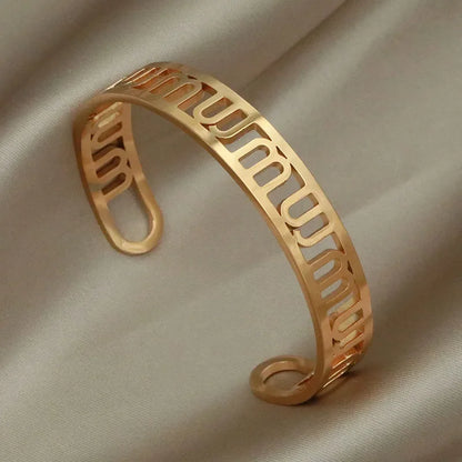 316L Stainless Steel Shell Letter V Bangle for Women Vintage Flower Cross Letter M Bracelets Rust-proof Wrist Jewelry Gift Party