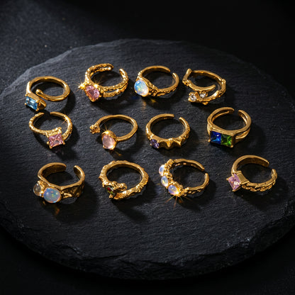 Rings Dainty Irregular Crystal Adjustable