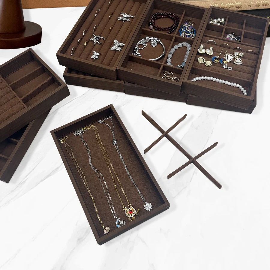 1 Pc, Walnut Wood Pattern Jewelry Box,Jewelry Tray,Suitable for Storing Necklaces, Rings, Earrings, and Ear Studs, Color: Coffee