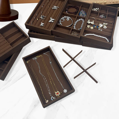 1 Pc, Walnut Wood Pattern Jewelry Box,Jewelry Tray,Suitable for Storing Necklaces, Rings, Earrings, and Ear Studs, Color: Coffee
