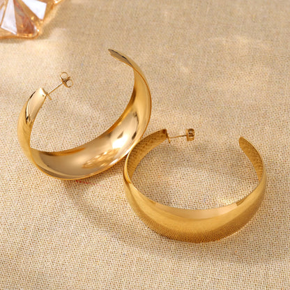 316L Stainless Steel Simple Large Hoop Earrings For Women 18k Gold Plated Glossy Surface Hyperbole Women's Hoops Female Earring