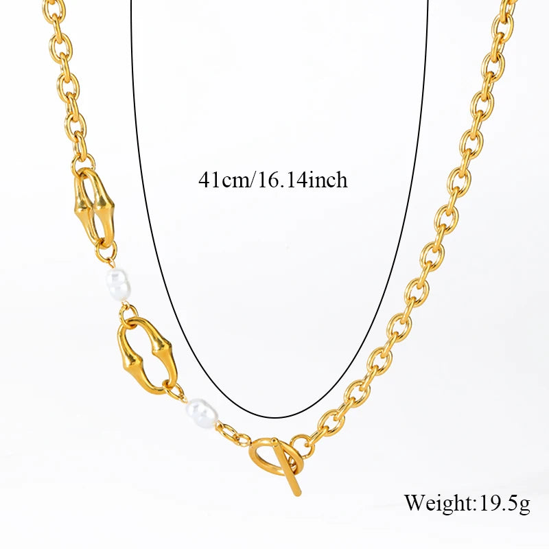 GANPUP 316l Stainless Steel Metal Pearls Chain Choker Necklace For Women Fashion Texture Waterproof Jewelry Neck Chain Gift