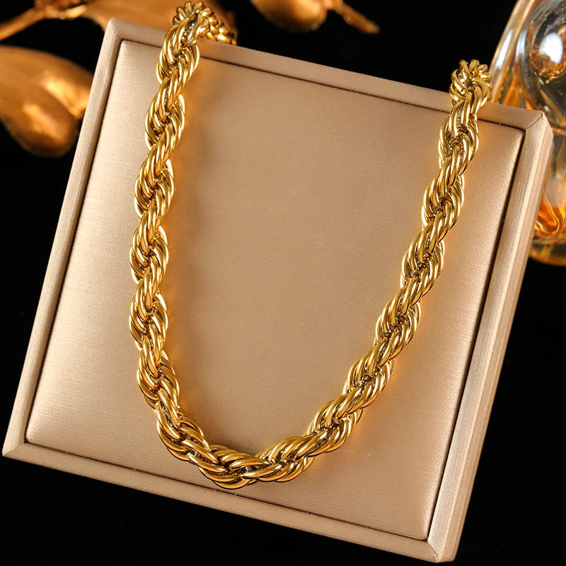 EILIECK 316L Stainless Steel Gold Silver Color Thick Chunky Chain Necklace For Women Hip-Hop Punk Collar Neck Chain Jewelry