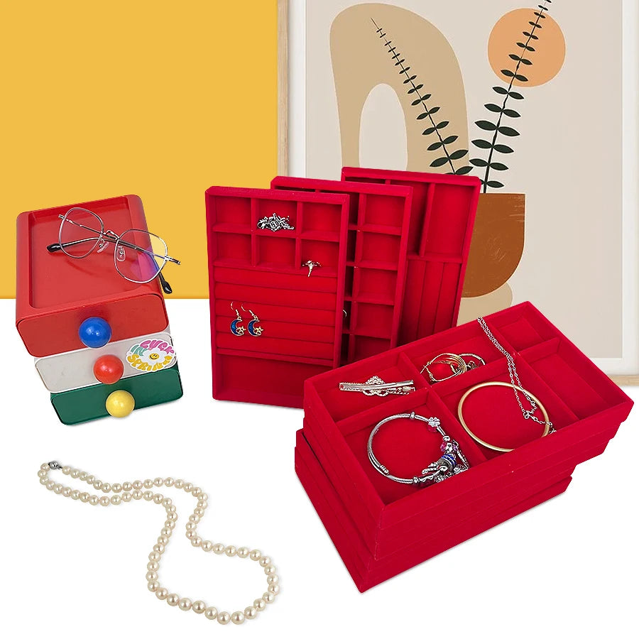 1PC, Flocking Jewelry Box Jewelry Tray, Color: Red