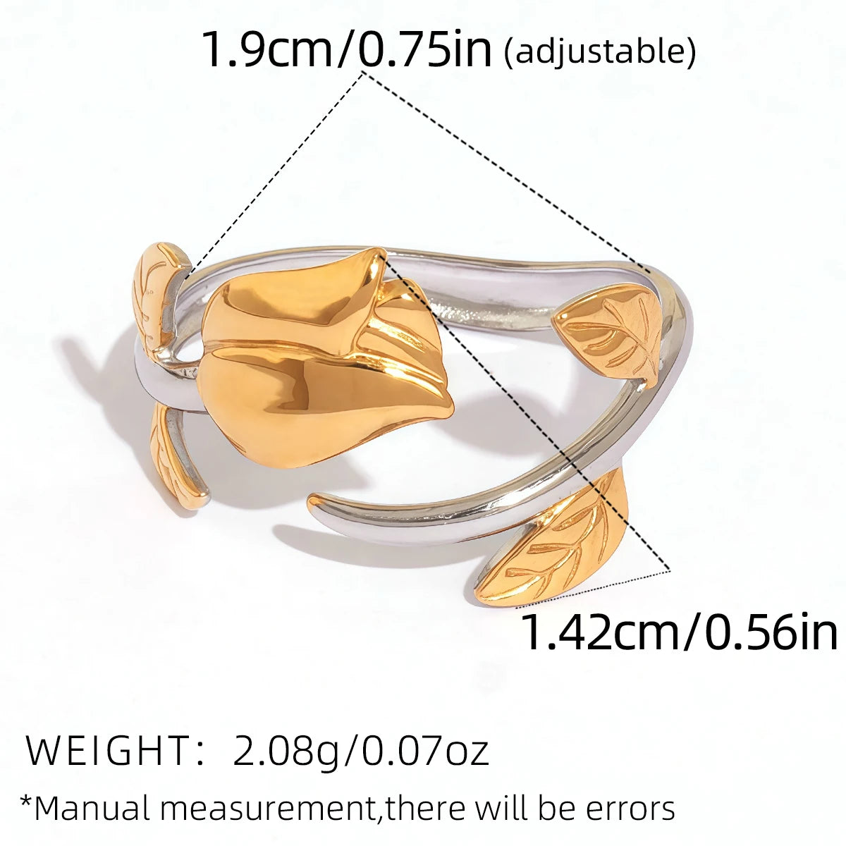 316L Stainless Steel Flower Adjustable Opening Fashion Rings Waterproof Metal Tarnish Resistant Jewelry for Women Bijoux