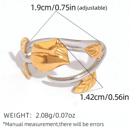 316L Stainless Steel Flower Adjustable Opening Fashion Rings Waterproof Metal Tarnish Resistant Jewelry for Women Bijoux