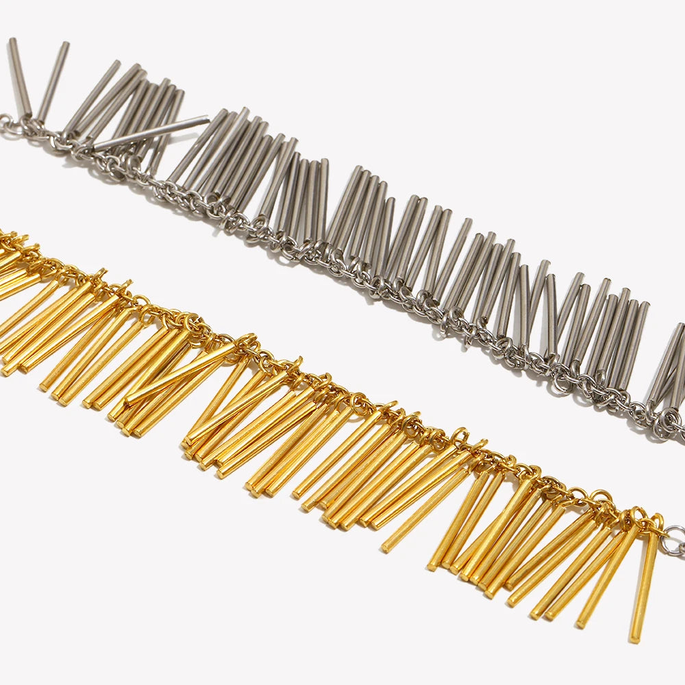 E.B.belle Exaggerated Tassel Line Two Tone Necklace 316L Stainless Steel Accessories 18K Gold Plated Women's Neck Chain