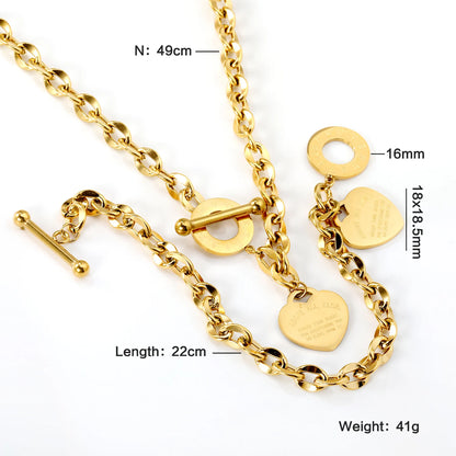316L Stainless Steel 3D Heart Pendant Necklace Bracelet Jewelry Set For Women Love Romantic Waterproof Sweet Charm Metal Gifts