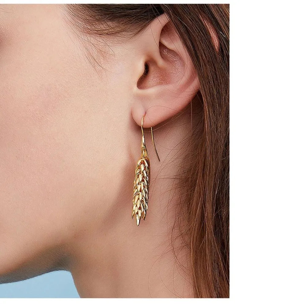 New 316L Stainless Steel Ear of Wheat Fashion Earrings 18K Gold Plated Water Resistant Personal Statement Jewelry Women