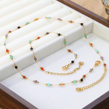 316L Stainless Steel Natural Colored Beads Necklace Bracelet Sets Bohemian Girl Trend 2026 Non-fading Colorful Jewelry Set Gifts