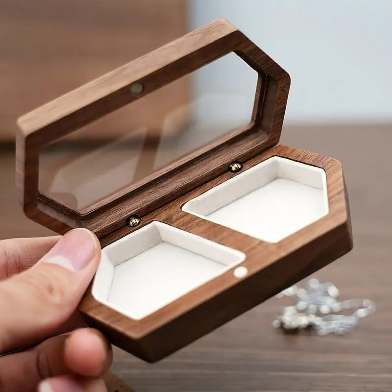 1PC Vintage Wooden Jewelry Box with Transparent Lid for Rings Earrings Necklaces and More