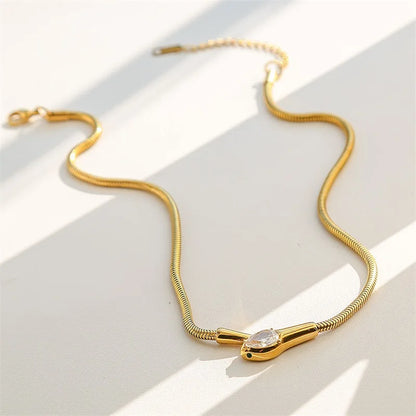 EILIECK 316L Stainless Steel Creative Snakehead Necklace For Women Trendy Shining Zircon Neck Chain Waterproof Jewelry Gift