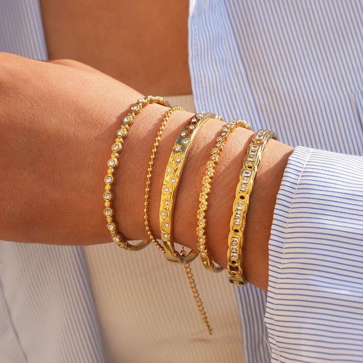 Trendy 316L Stainless Steel Bangles Bracelets For Women 18K Gold Plated  Delicate Cubic Zirconia Bracelet Party Jewelry 2026