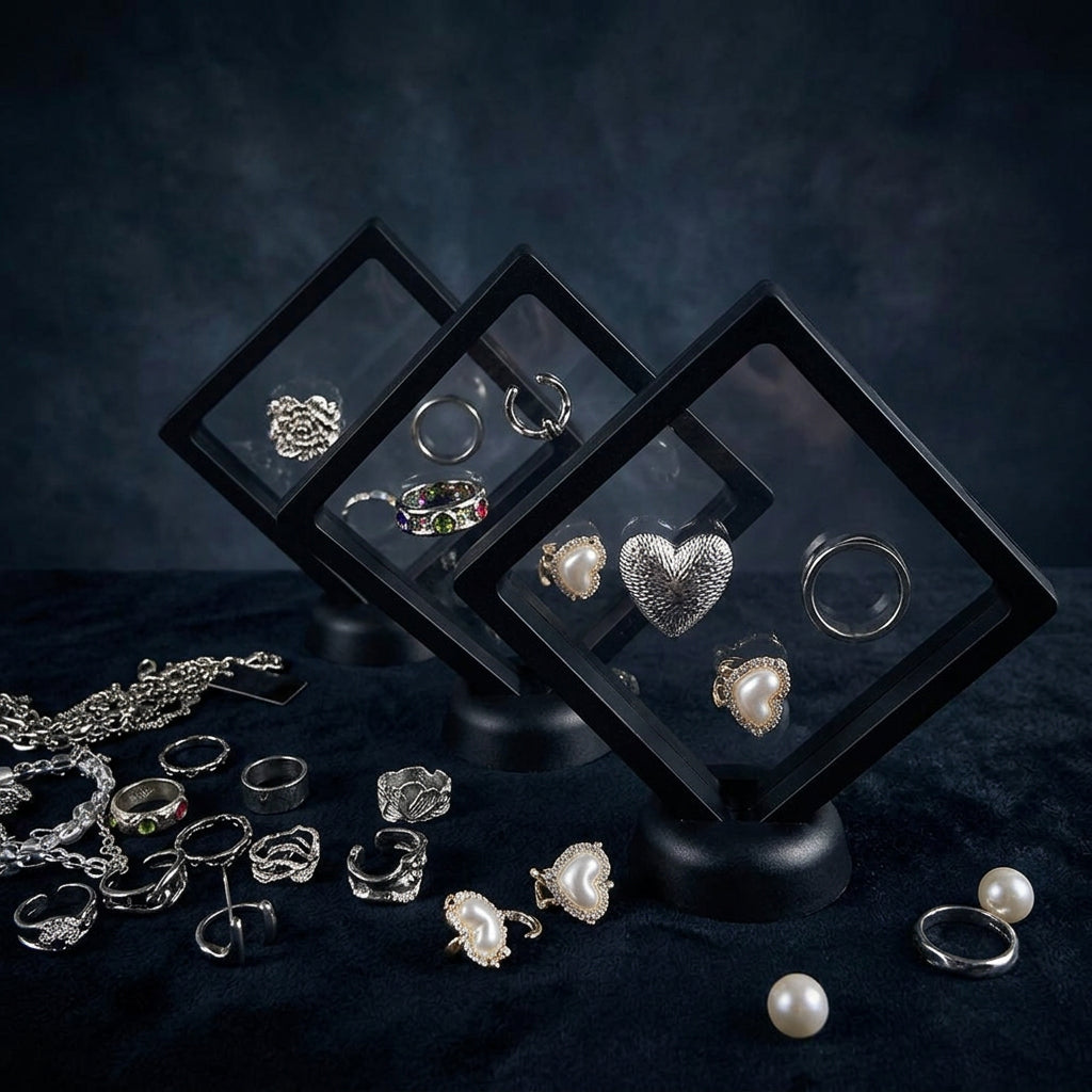 Floating Frame 3D Display Jewelry Box Suspension Storage PE Film Antioxidation Organizer Floating Flexi Frames Jewelry Holder