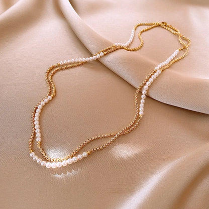 New 316L Stainless Steel Half  Chain and Pearl Necklace for Women Long sweater Chain Exquisite Niche Kpop Collarbone Jewelry