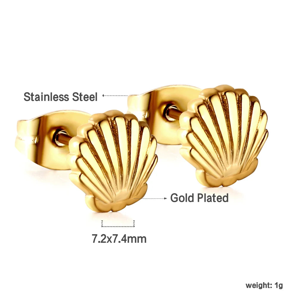 Fashion Shell Necklaces And Stud Hoop Earrings Jewelry Sets For Women 316L Stainless Steel No Fade Bohemia Jewelry Sets Wedding