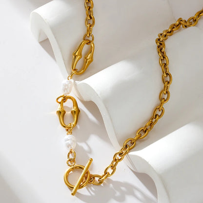 GANPUP 316l Stainless Steel Metal Pearls Chain Choker Necklace For Women Fashion Texture Waterproof Jewelry Neck Chain Gift