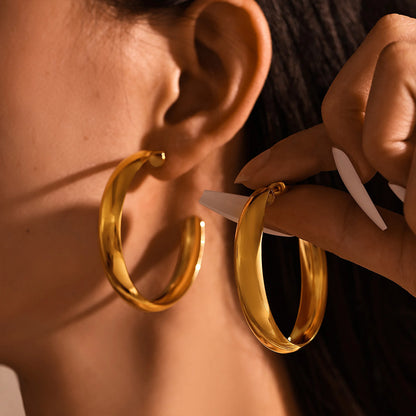 316L Stainless Steel Simple Large Hoop Earrings For Women 18k Gold Plated Glossy Surface Hyperbole Women's Hoops Female Earring