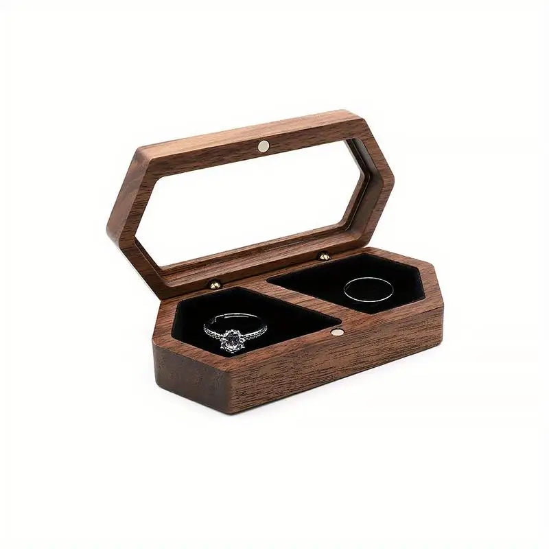 1PC Vintage Wooden Jewelry Box with Transparent Lid for Rings Earrings Necklaces and More